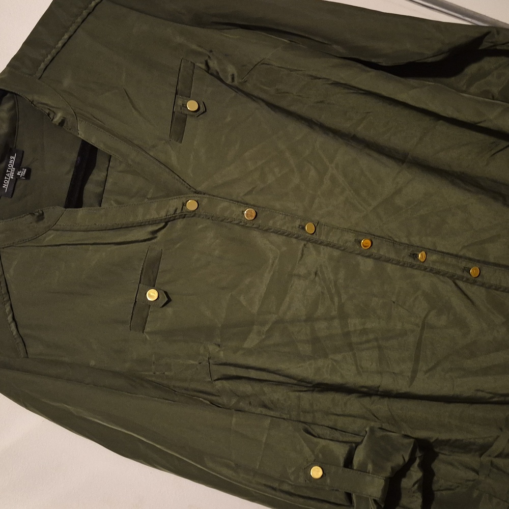 Petite Large Notations Olive Green Blouse Gold Buttons